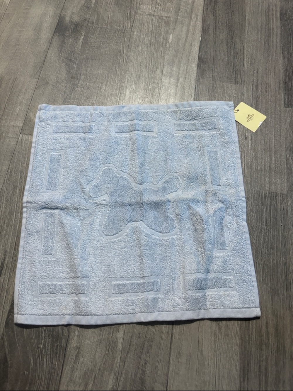Hermes Pale Blue Cotton Bath Cloth with Embossed Butterfly